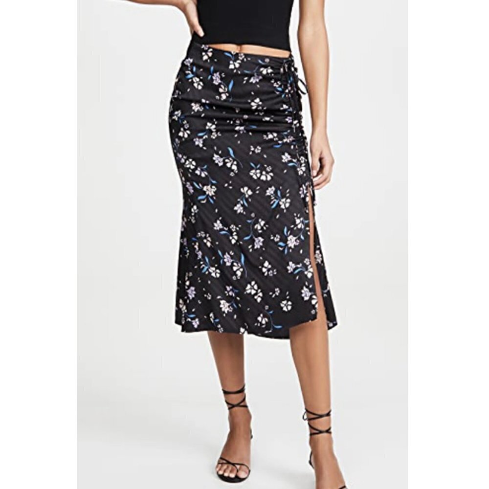 Veronica Beard  VANITY RUCHED FLORAL PRINT SILK BLEND SKIRT